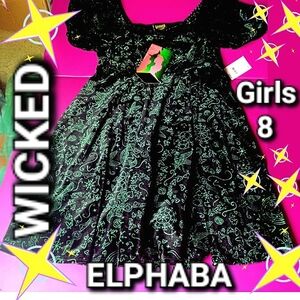 “Wicked” Movie  Elphaba, Green & Black Velvet Dress birthday,  girls 8